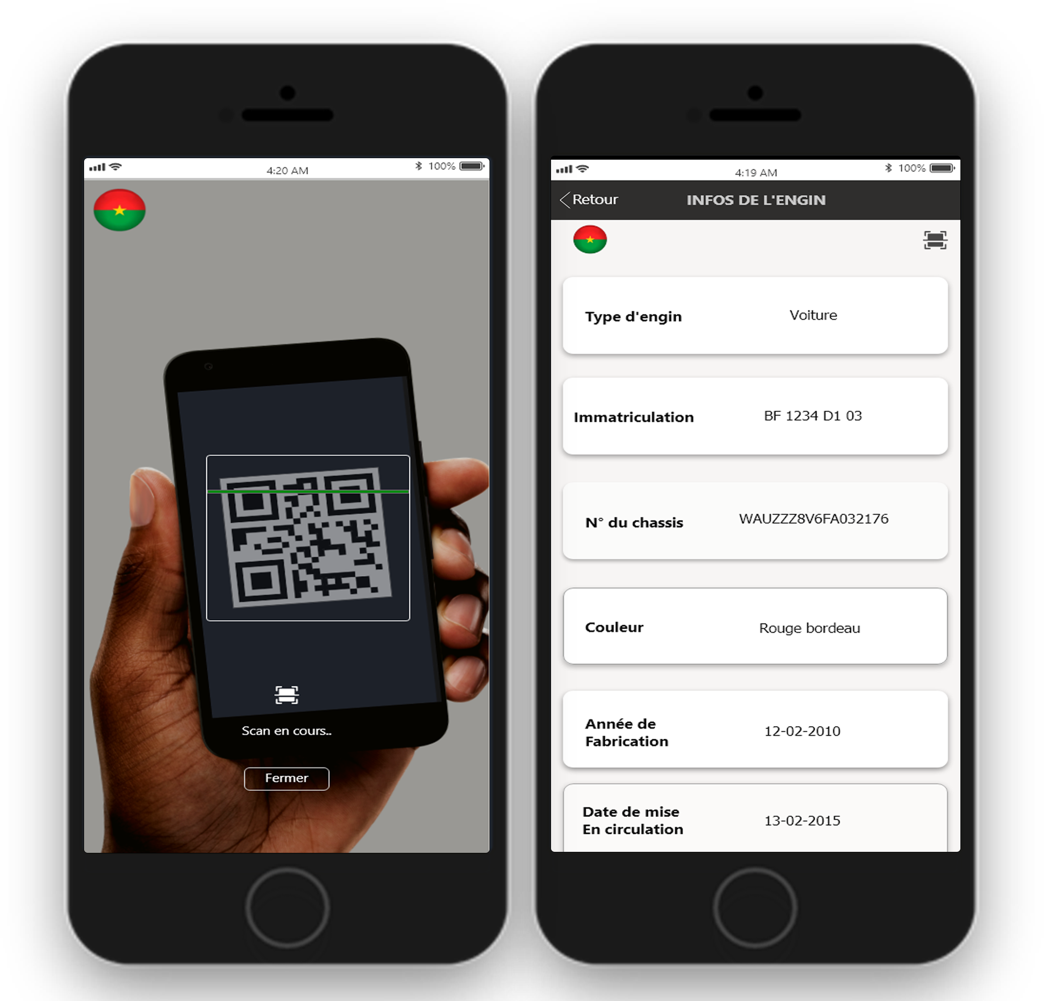 information sur un engin